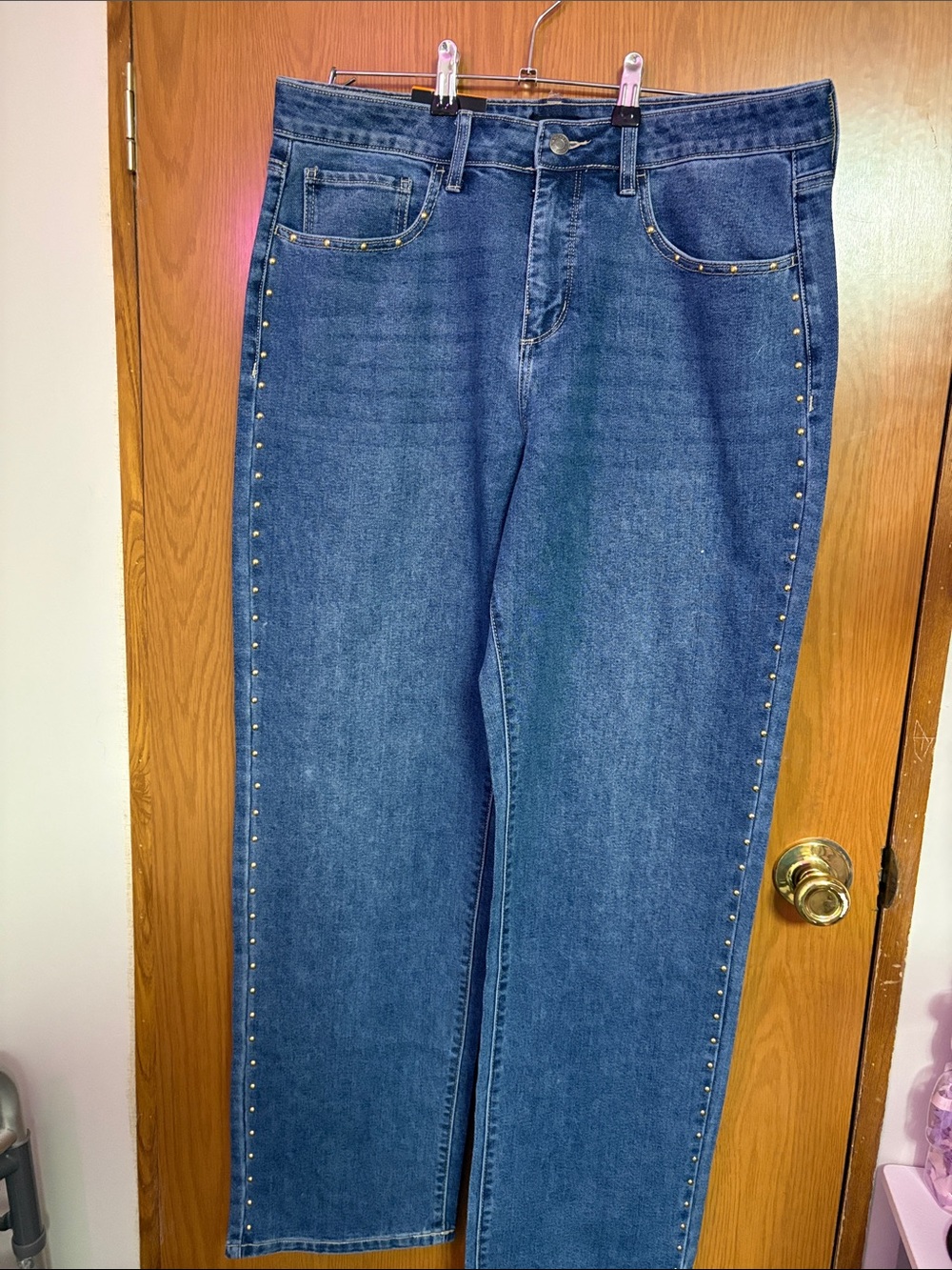 Express Blue Straight-Leg Jeans with Side Studs